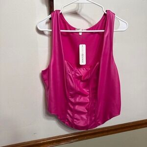 Curvy Sense HOT Pink faux leather corset top‎